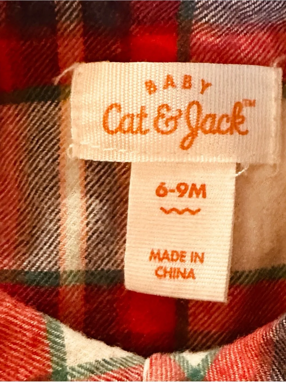 Cat & Jack Red, Green & Cream Plaid Baby One-Piece